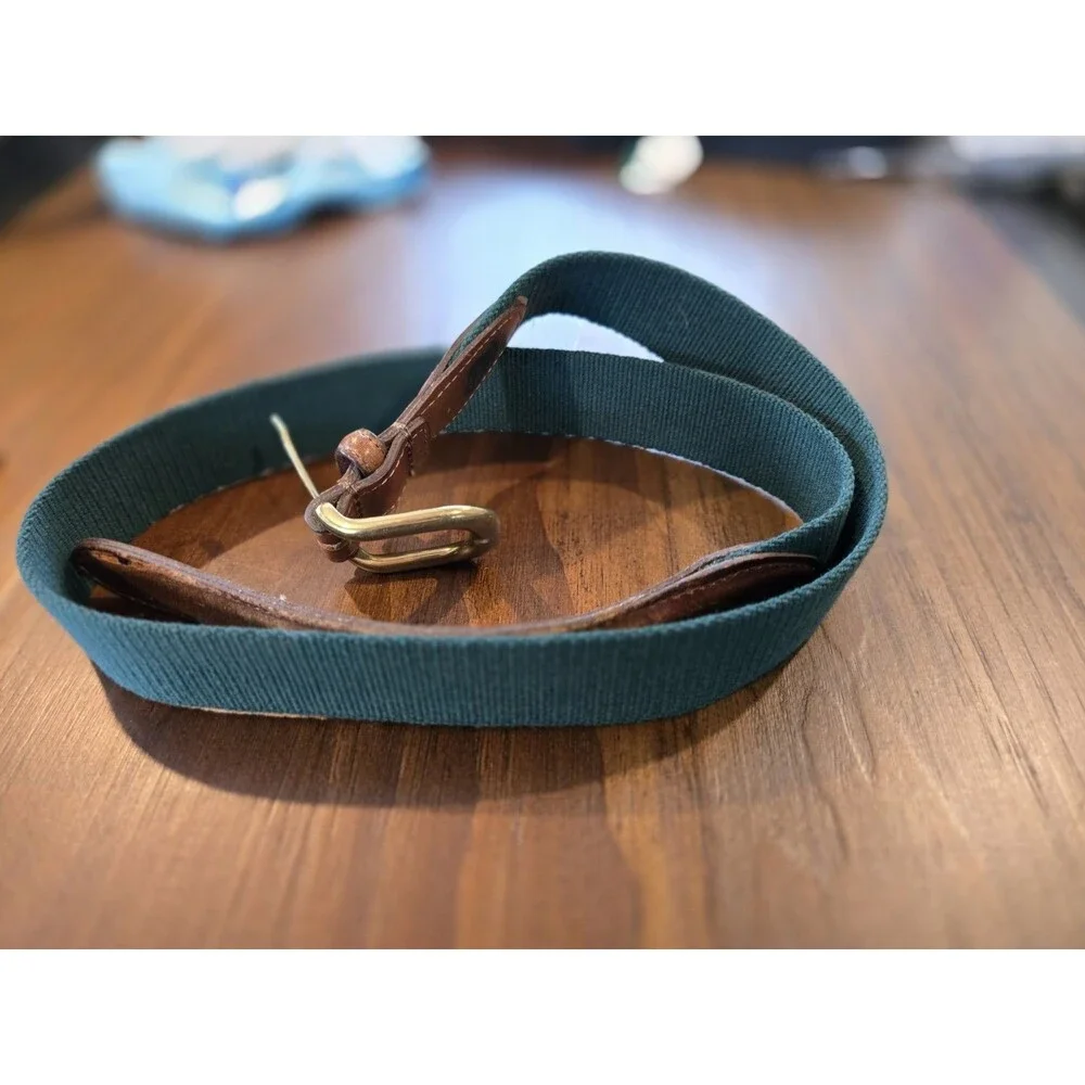 S/2 Torino Belts Mens 36 Blue & Green Woven Stretch Belt Brown Leather Trim USA